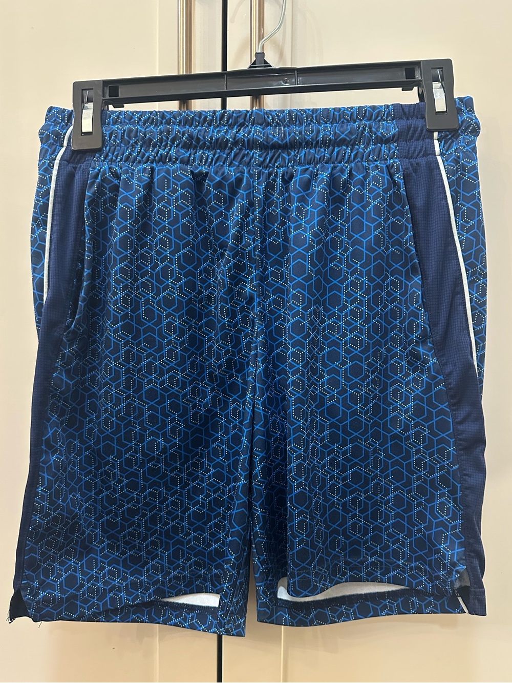 Boys Blue Geometric Athletic Shorts-L(14/16)